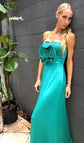 Dream Satin Flower Gown - Dark Green