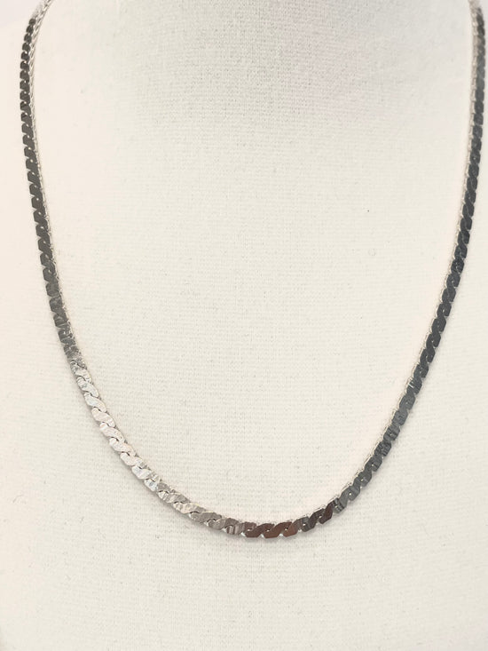 Vintage Silver Plated Flat Chain  Necklace