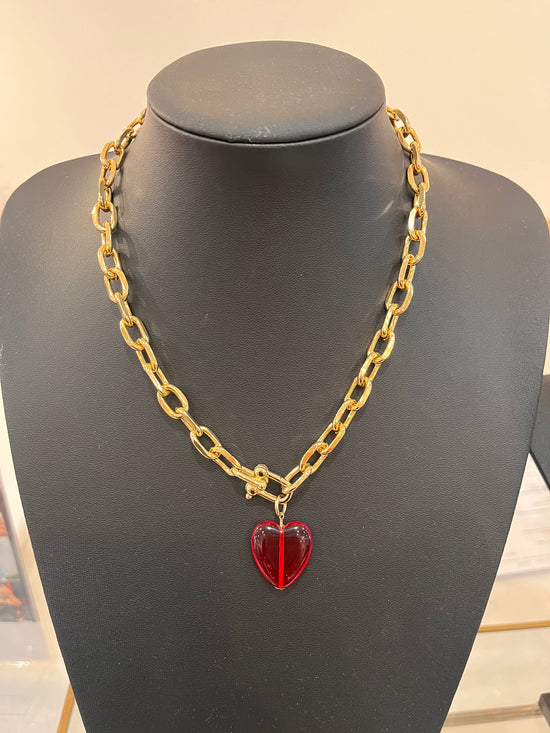 Large Red Heart Charm Necklace