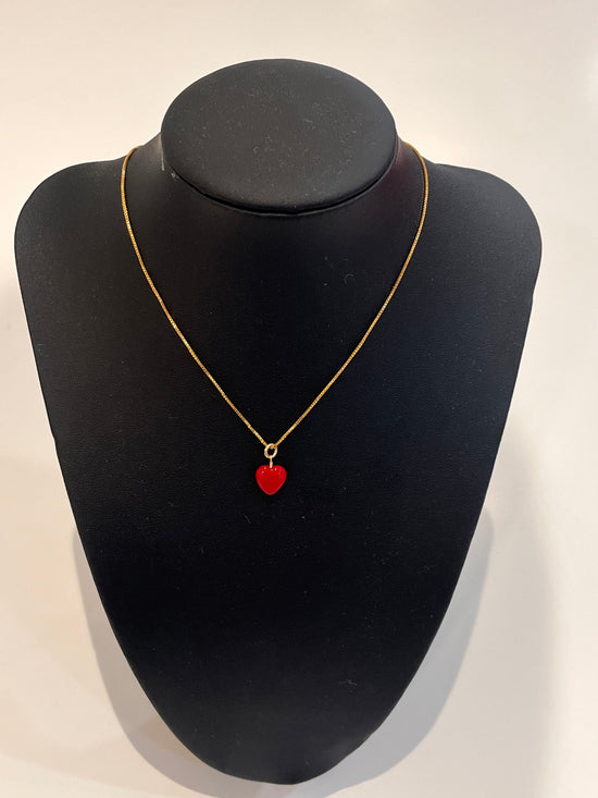 Adjustable Heart Charm Necklace -  Red