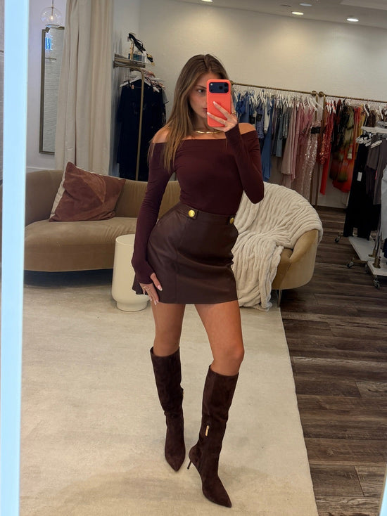 Ballet Off-Shoulder Bodysuit w/ Thumbholes - Raisin