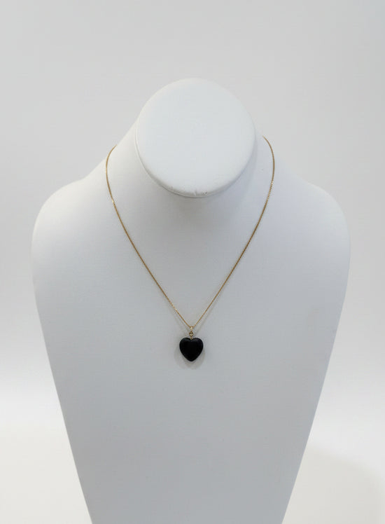Adjustable Heart Charm Necklace -  Onyx