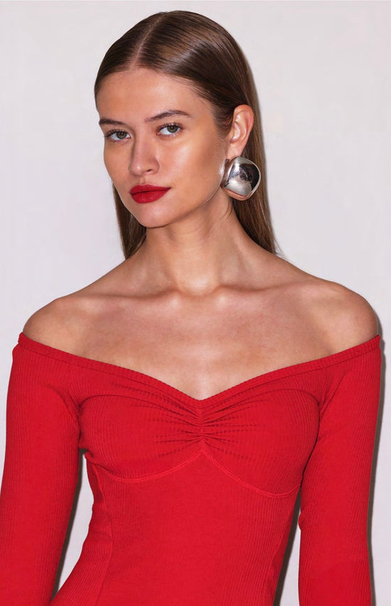 Off Shoulder Hourglass Rib Midi Dress (PRE-SALE)