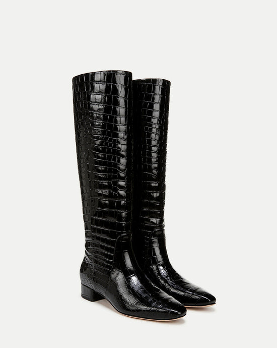 Cecile Croc-Embossed Tall Boot - Black (PRE-SALE)