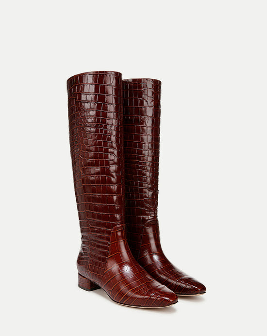 Cecile Croc-Embossed Tall Boot - Sepia (PRE-SALE)