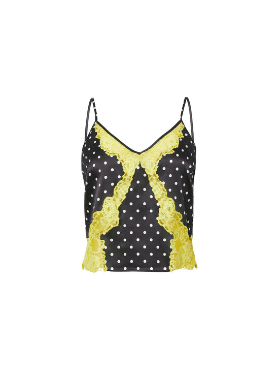 Juliet Lace Silk Cami - Small Dot Black / Lemon Lace (PRE-SALE)