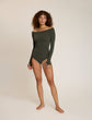Ballet Off-Shoulder Bodysuit w/ Thumbholes - Hazel