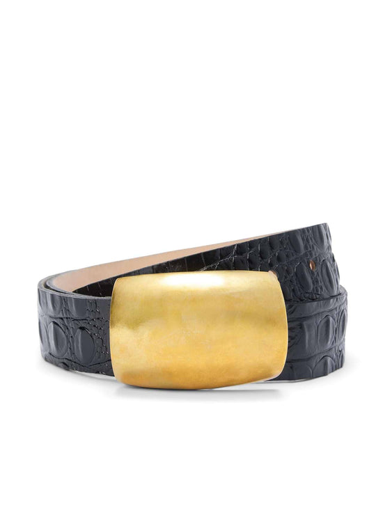 Milou Belt - Black Croc Embossed/Gold