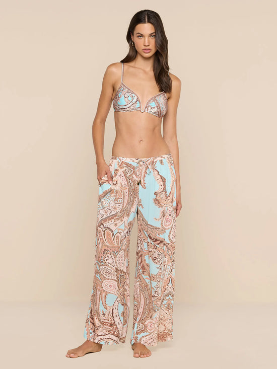 Geraldine Cover-Up Pant - BROWN/ICE BLUE PAISLEY (PRE-SALE)