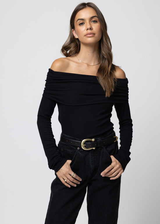 Rib Long Sleeve Paloma Top - Black