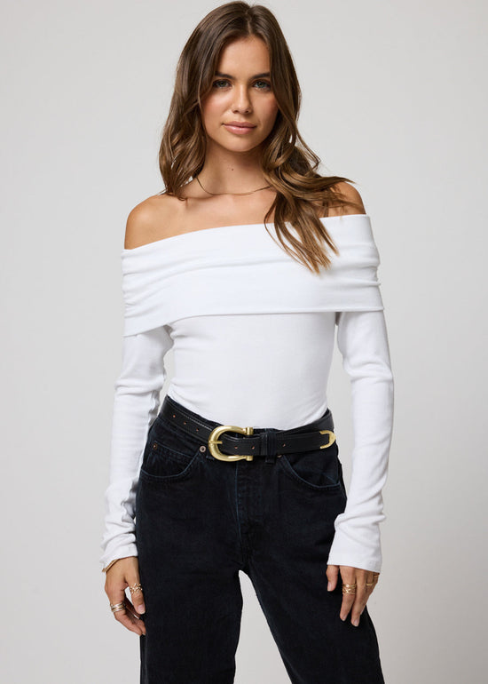 Rib Long Sleeve Paloma Top - White