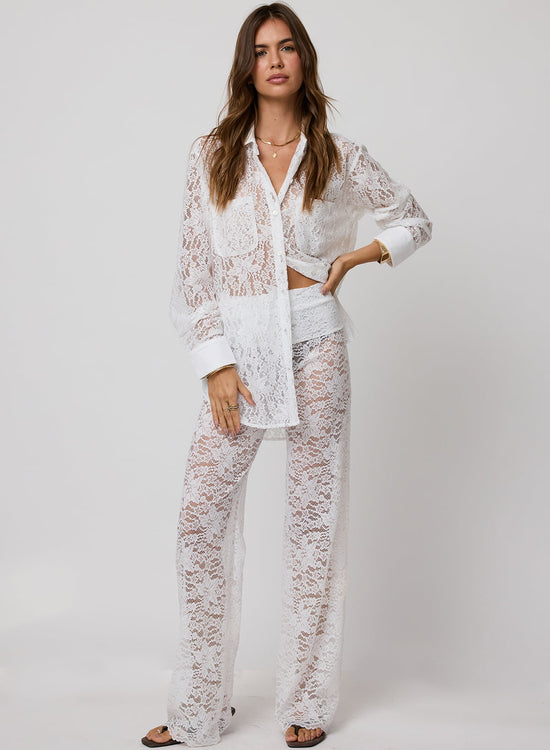 Lace Fold Down Pant - White (PRE-SALE)
