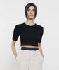 Silk Rib Cropped Half Sleeve Crew - Black