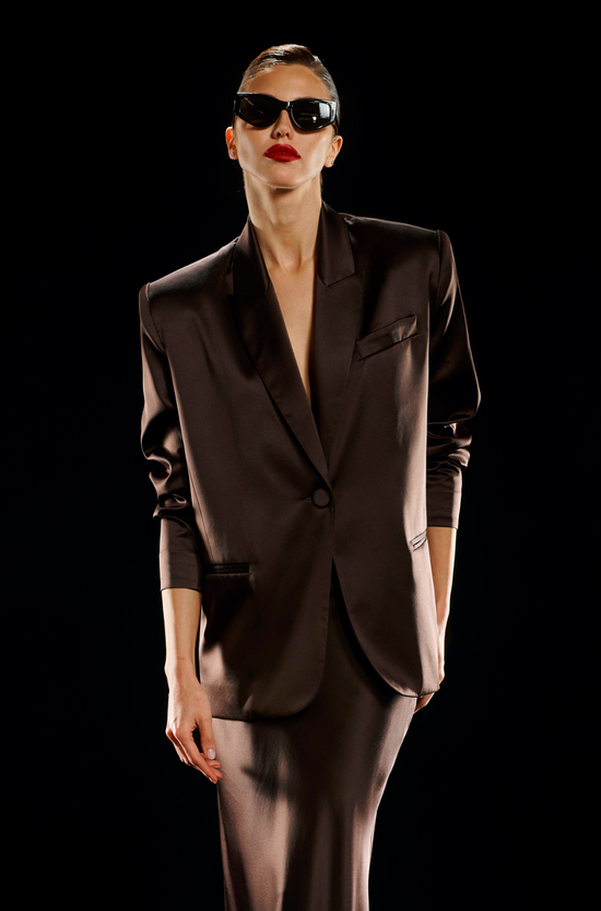 Oversized Silk Blazer - Cocoa