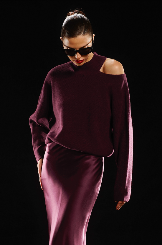 Open Shoulder Sweater - Merlot