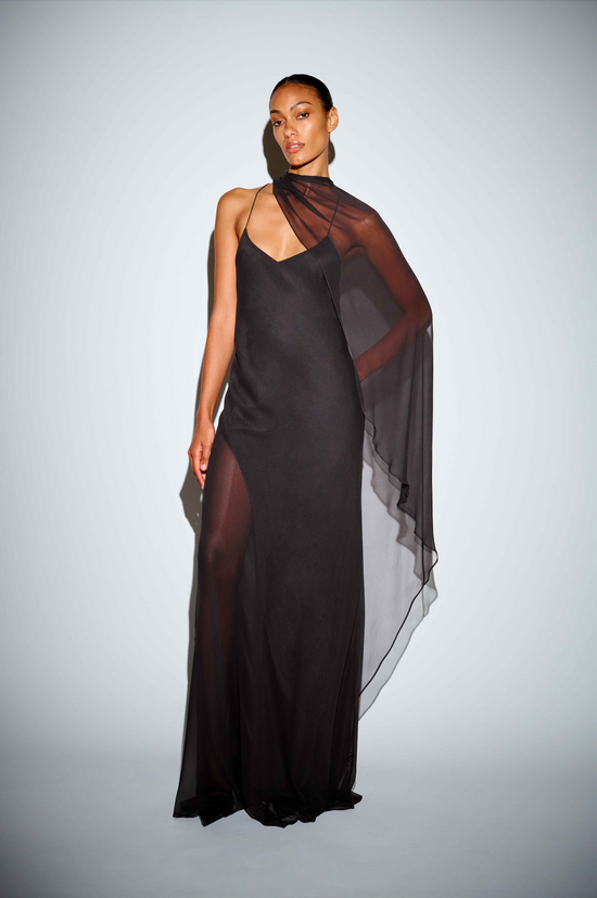 CAMI GOWN W/ SLIT AND CAPE - CARBON (PRE-SALE)