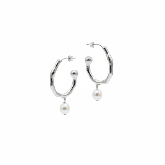 Hanna Pearl Hoops - Silver/White