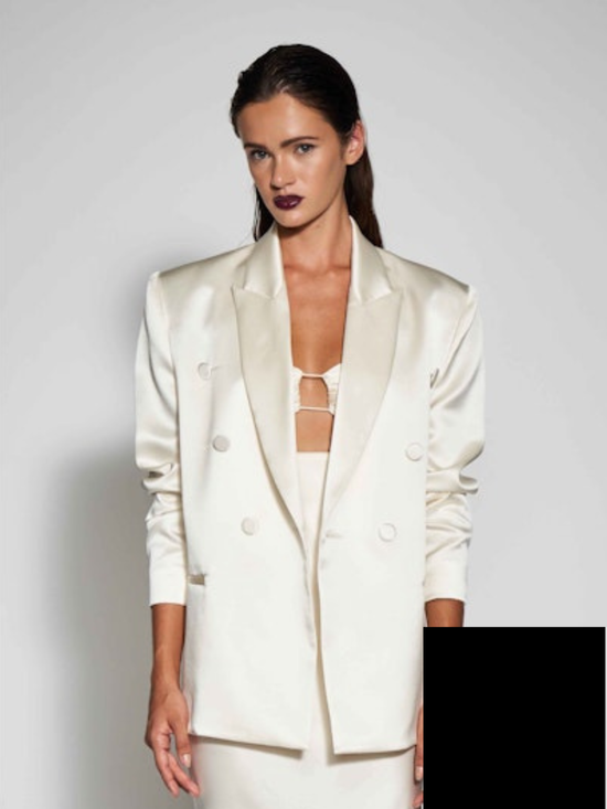 DOUBLE BREASTED SILK BLAZER -  BLACK