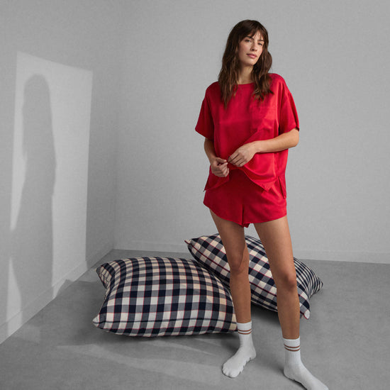 Washable Silk Tee Short Set - Carmine Red (PRE-SALE)