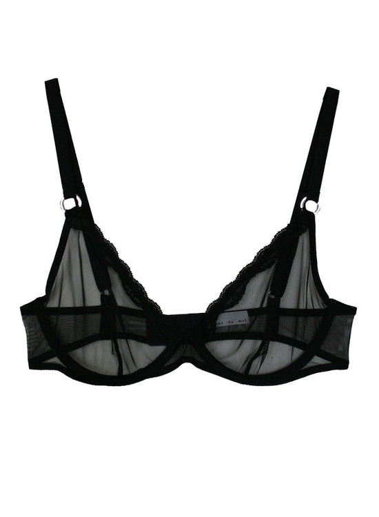 Sheer Tulle Demi Bra - Black