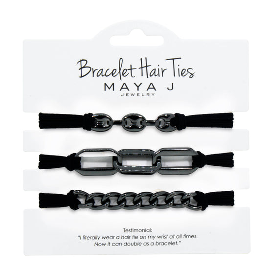 2-in-1 Bracelet Hair Tie Set - Gunmetal/Black