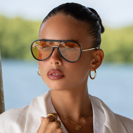 Shay Aviator Sunglasses - Black / Soft Amber (PRE-SALE)