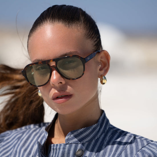 Rio Aviator Sunglasses - Dark Tortoise / Green (PRE-SALE)