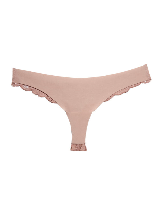 Charlotte Lace Seamless Thong - Tan