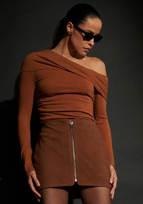 Long Sleeve Off Shoulder Sweater - Copper