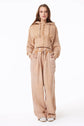 OSLO FRENCH TERRY PLEATED CROP HOODIE - SNOW WASH TAN
