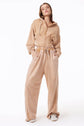 OSLO FRENCH TERRY PLEATED CROP HOODIE - SNOW WASH TAN