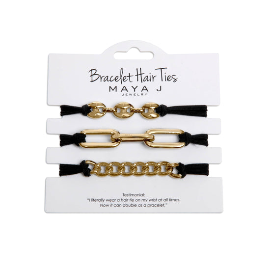 2-in-1 Bracelet Hair Tie Set - Gold/Black