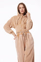 OSLO FRENCH TERRY PLEATED CROP HOODIE - SNOW WASH TAN