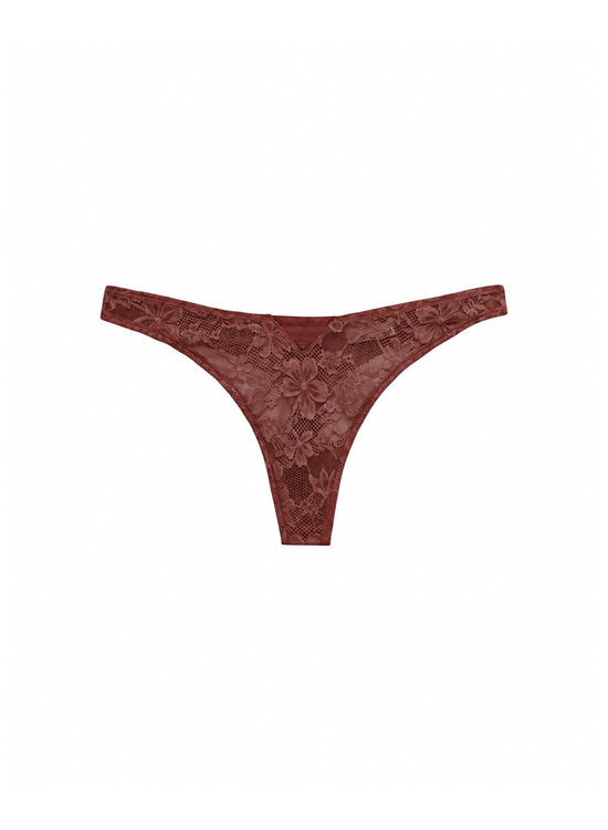 Le Stretch Lace Thong - Cocoa Plum (PRE-SALE)