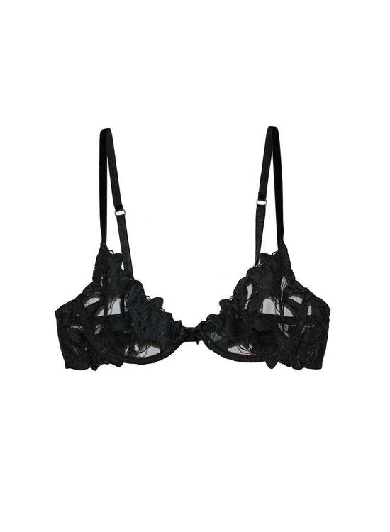 Lily Embroidery Plunge Demi Bra - Black (PRE-SALE)