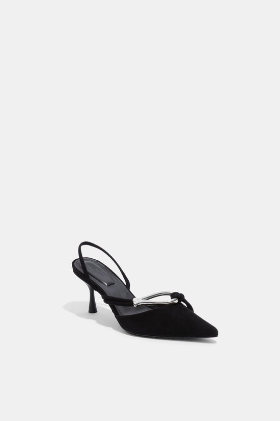 Love Knot Suede Slingback - Black Silver