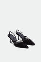 Love Knot Suede Slingback - Black Silver