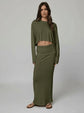 RIB FOLD DOWN MAXI SKIRT - OLIVE