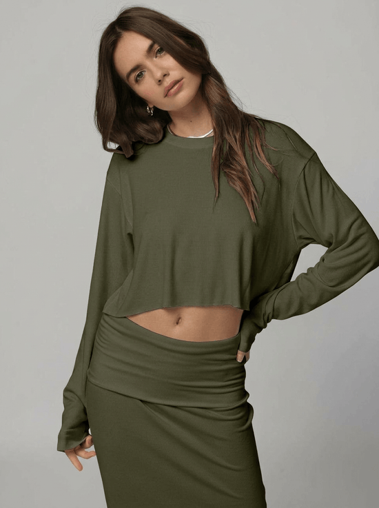 Rib Boyfriend Long Sleeve - Olive (PRE-SALE)