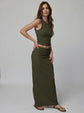 RIB FOLD DOWN MAXI SKIRT - OLIVE