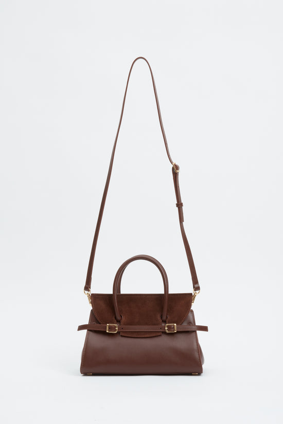 River Small Suede Top Handle Bag - Cacao