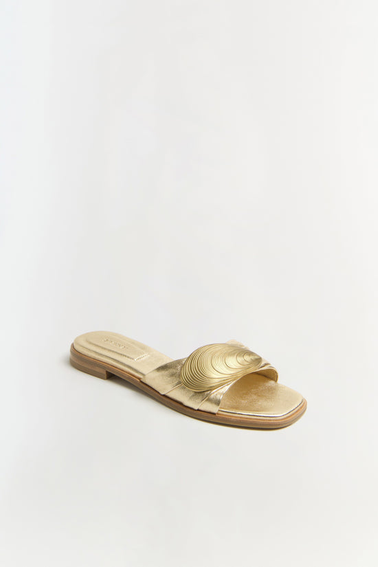 Gigi Oyster Leather Flat Slide - Gold