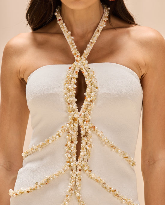 Jade Knit Embroidered Halterneck Mini Dress (PRE-SALE)