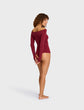 Ballet Off-Shoulder Bodysuit w/ Thumbholes - Ruby (PRE-SALE)