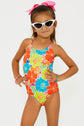 Little Julia One Piece Swimsuit - Neon Blooms Waffle