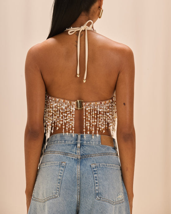 Pearl Dust Embroidery Halterneck Top (PRE-SALE)