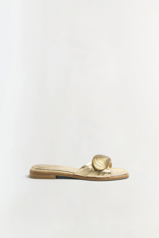 Gigi Oyster Leather Flat Slide - Gold